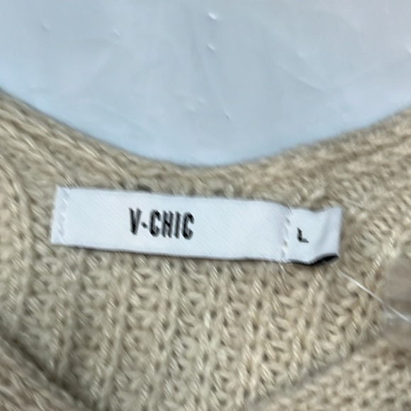 V-Chic cream chunky knit v neck button front cropped boxy sweater acrylic L new - Picture 9 of 16